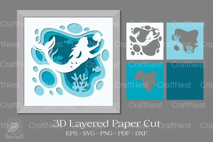 Mermaids in the Sea 3D Layered Papercut Clipart Bundle - CraftNest - Digital Crafting and Art