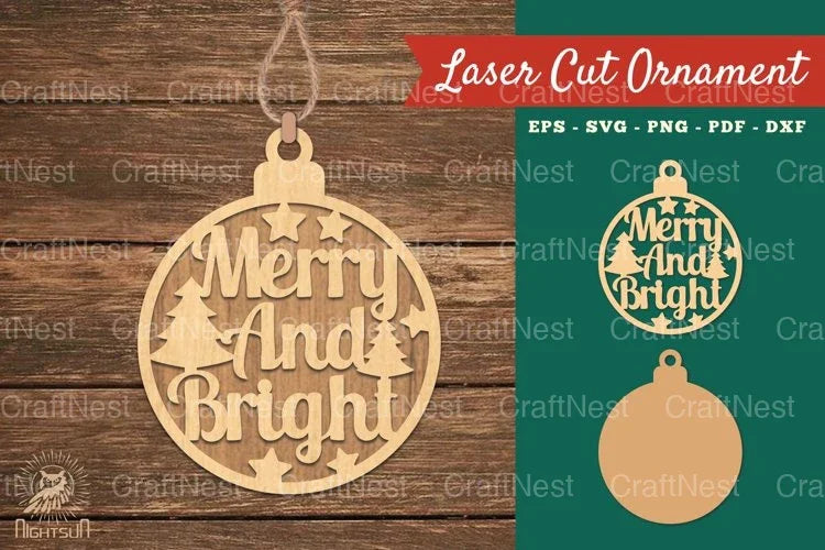 Merry and Bright Laser Cut Ornament SVG Clipart - CraftNest - Digital Crafting and Art