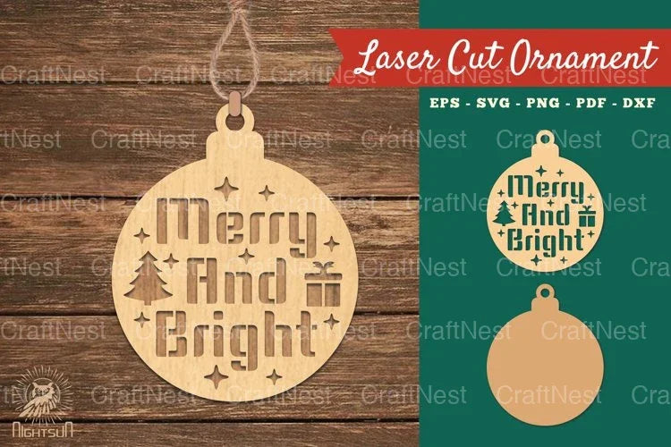 Merry and Bright Laser Cut Ornament SVG Bundle - CraftNest - Digital Crafting and Art