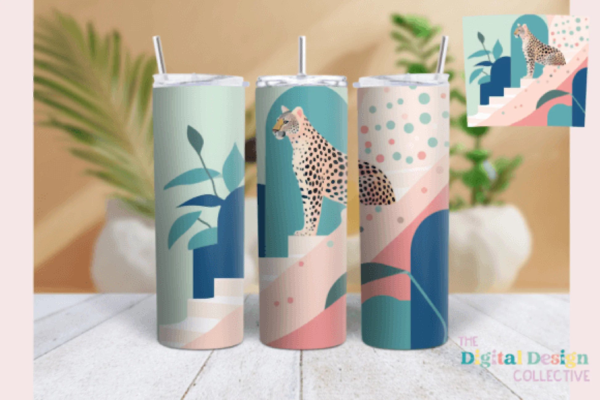 Midcentury Blue Leopard Tumbler Wrap Bundle - CraftNest - Digital Crafting and Art