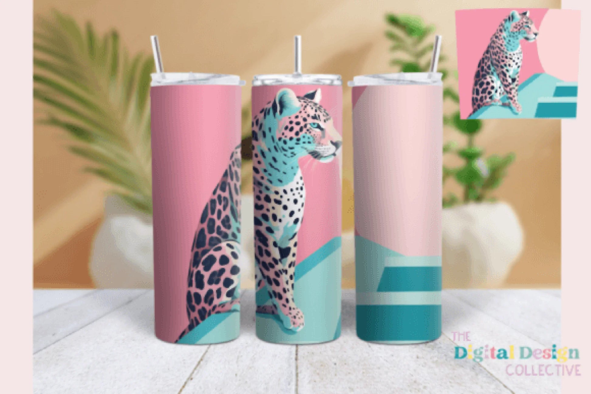 Midcentury Blue Leopard Tumbler Wrap Bundle - CraftNest - Digital Crafting and Art