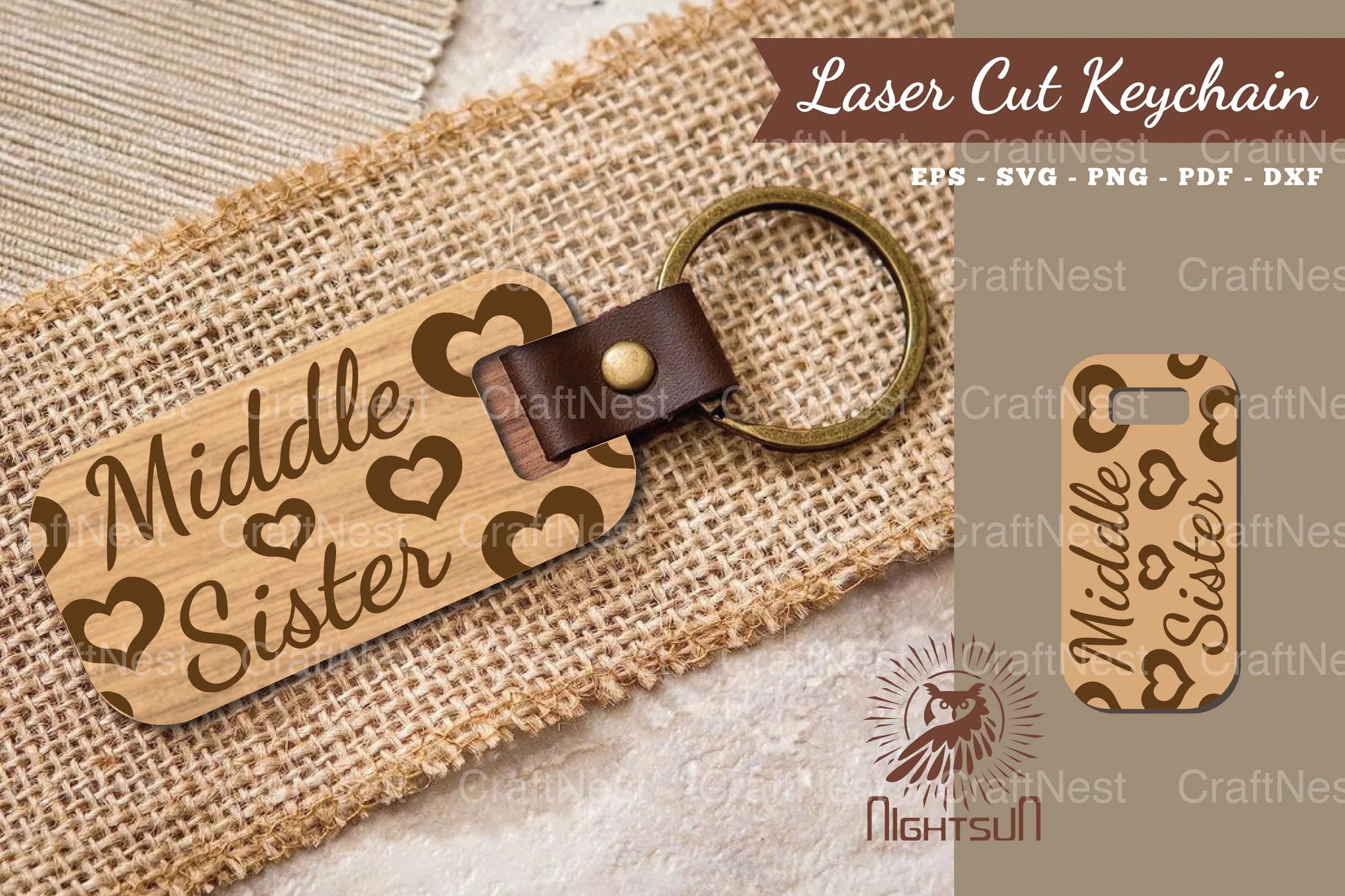 Middle Sister Laser Cut Keychain Design - CraftNest - Digital Crafting and Art