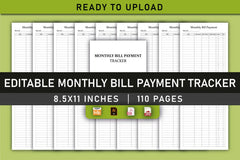 Monthly Bill Payment Tracker Planner - CraftNest - Digital Crafting and Art