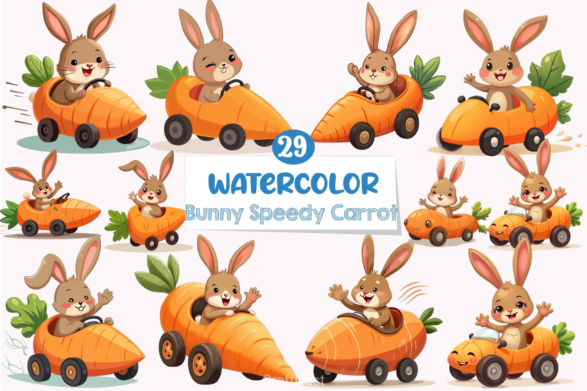 Easter Bunny Carrot Car Clipart Bundle - CraftNest - Digital Crafting and Art