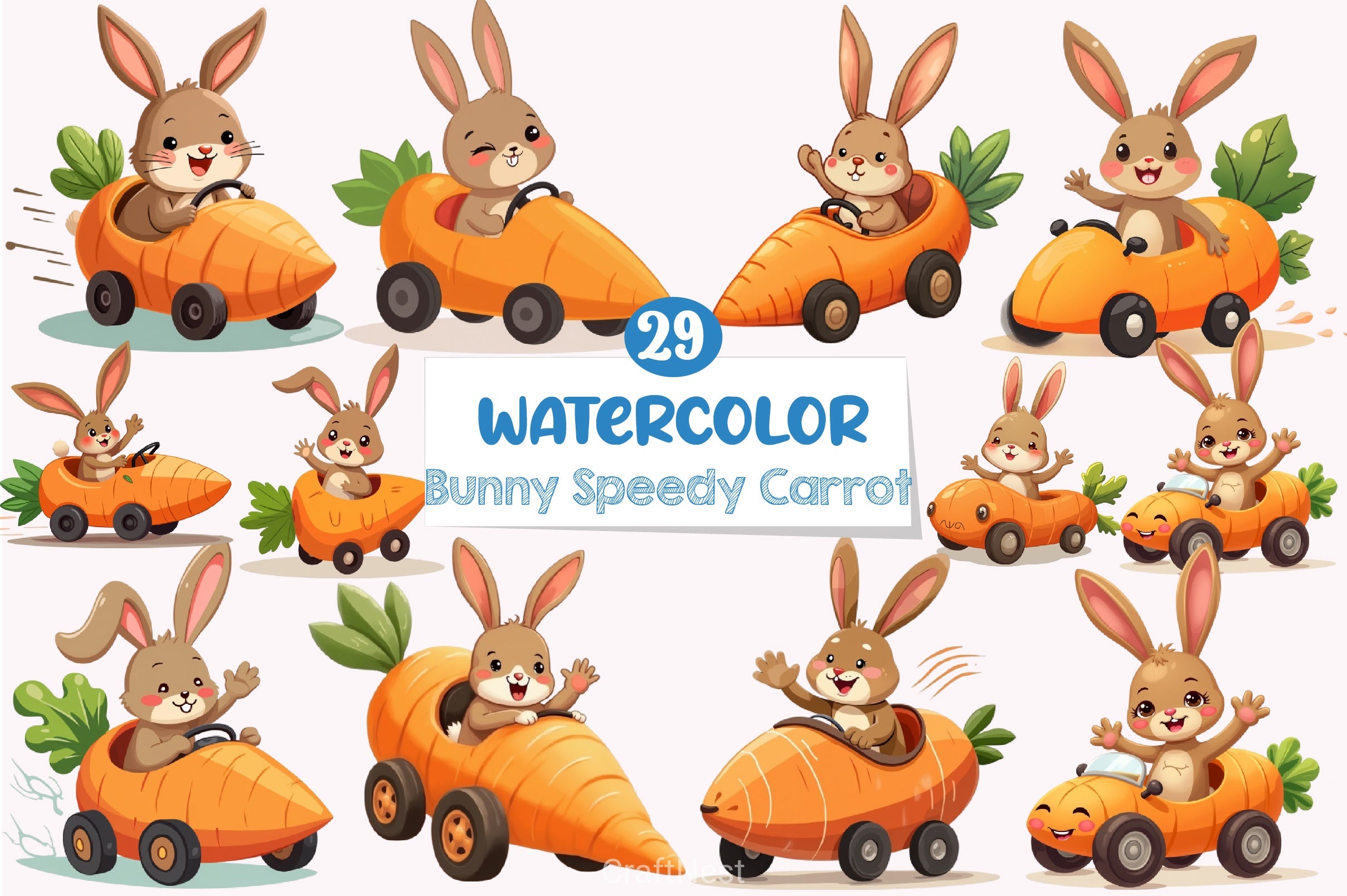 Easter Bunny Carrot Car Clipart Bundle - CraftNest - Digital Crafting and Art