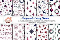 Navy & Berry Xmas Pattern Clipart Bundle - CraftNest - Digital Crafting and Art