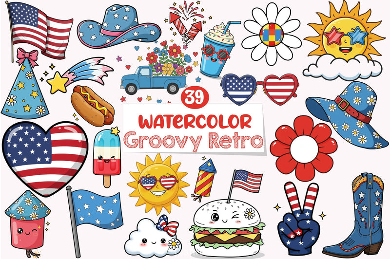 Groovy 4th of July Clipart Bundle - CraftNest - Digital Crafting and Art