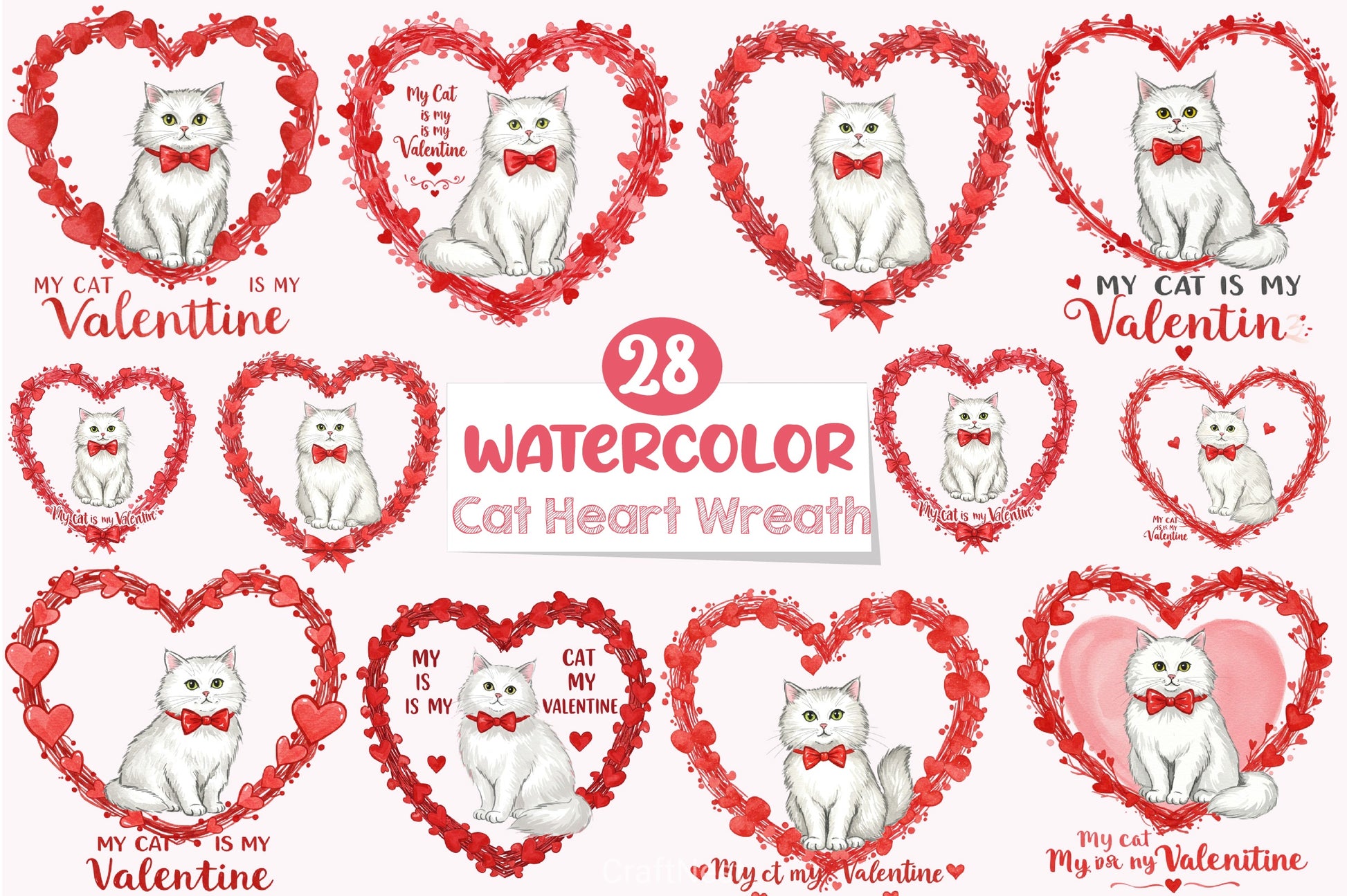 Valentine Cat Heart Wreath Clipart Bundle - CraftNest - Digital Crafting and Art