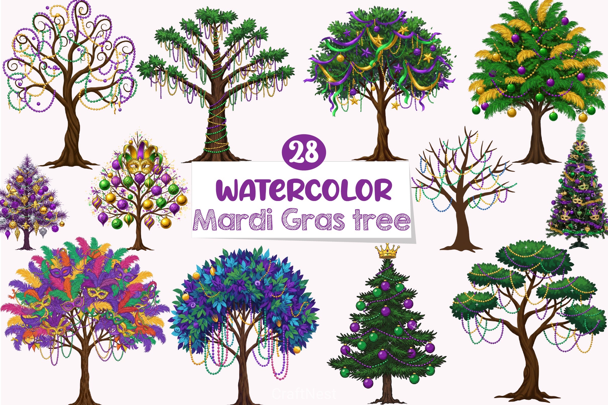 Mardi Gras Tree Clipart Bundle - CraftNest - Digital Crafting and Art