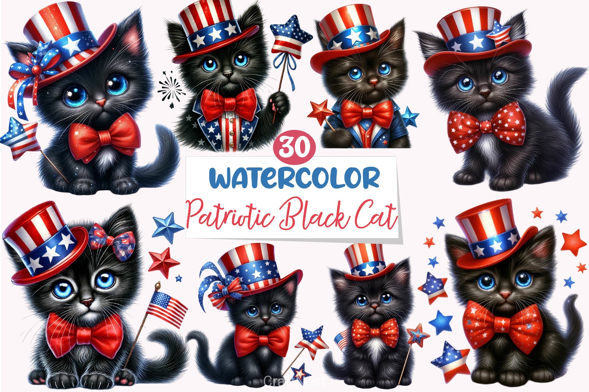 Patriotic Black Cat Clipart Bundle - CraftNest - Digital Crafting and Art