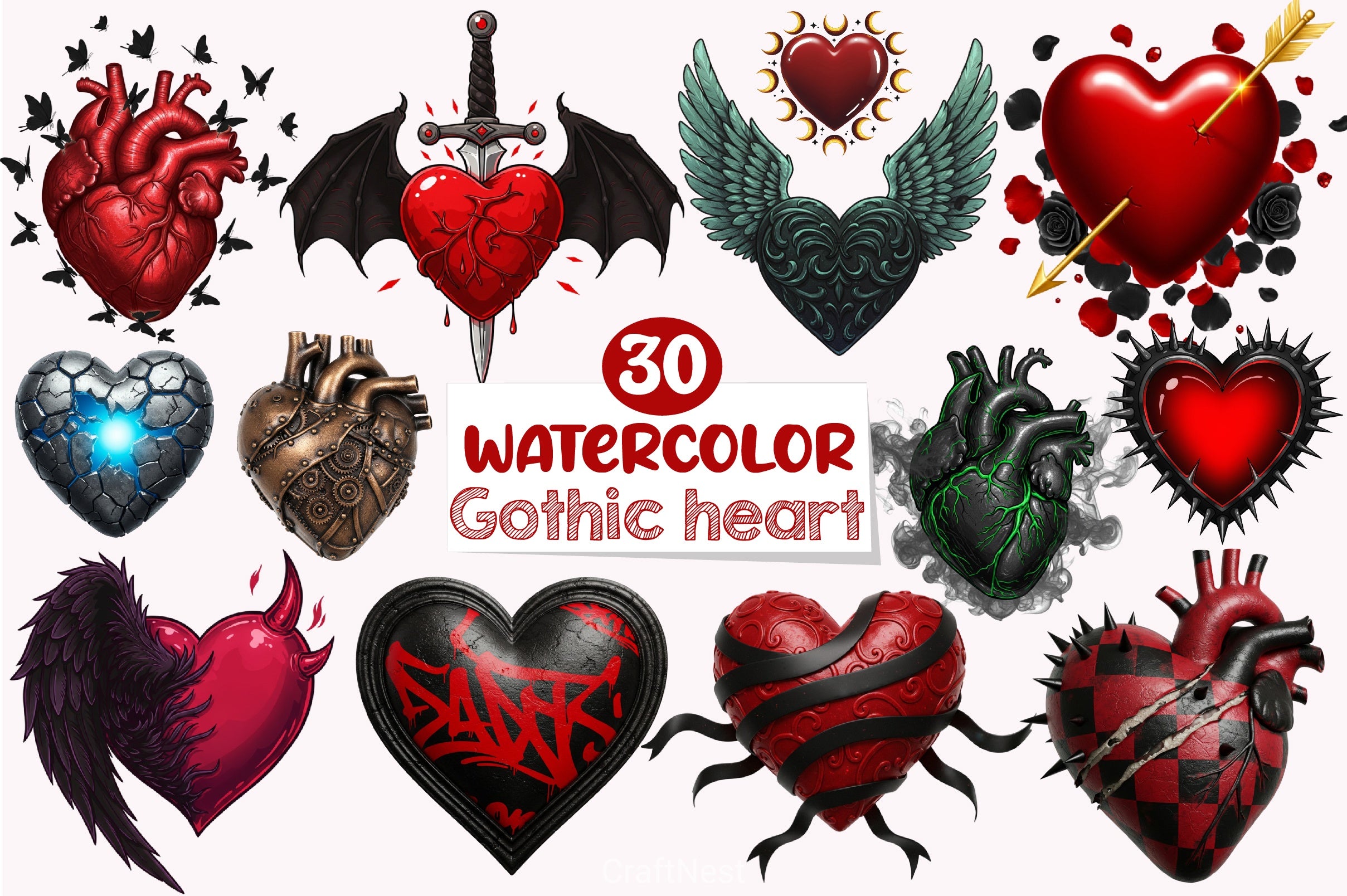 Gothic Heart Clipart Bundle - CraftNest - Digital Crafting and Art