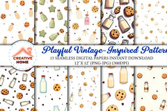 Milk & Cookies Vintage Pattern Clipart Bundle - CraftNest - Digital Crafting and Art
