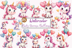 Baby Unicorn Heart Balloons Clipart Bundle - CraftNest - Digital Crafting and Art