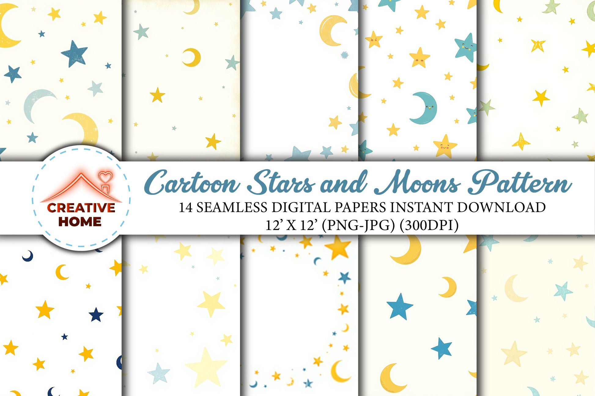 Cartoon Stars & Moons Clipart Bundle 1 - CraftNest - Digital Crafting and Art