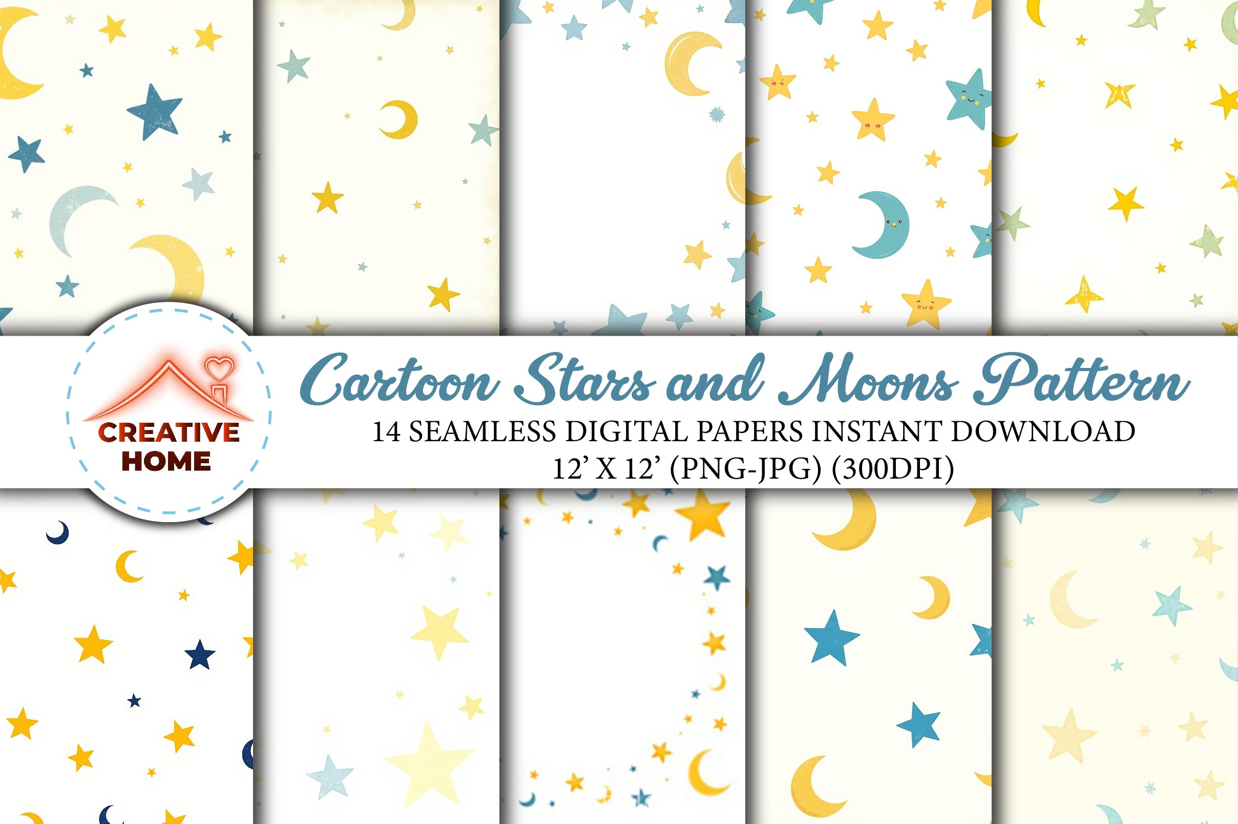 Cartoon Stars & Moons Clipart Bundle 1 - CraftNest - Digital Crafting and Art