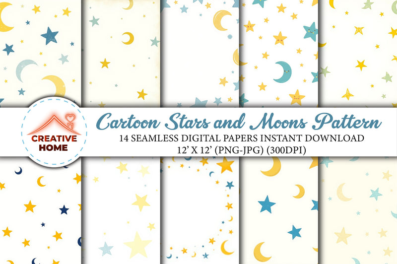 Cartoon Stars & Moons Clipart Bundle 1 - CraftNest - Digital Crafting and Art