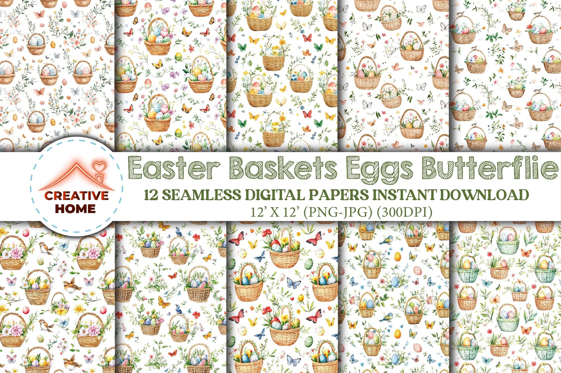 Easter Baskets & Butterflies Clipart Bundle - CraftNest - Digital Crafting and Art