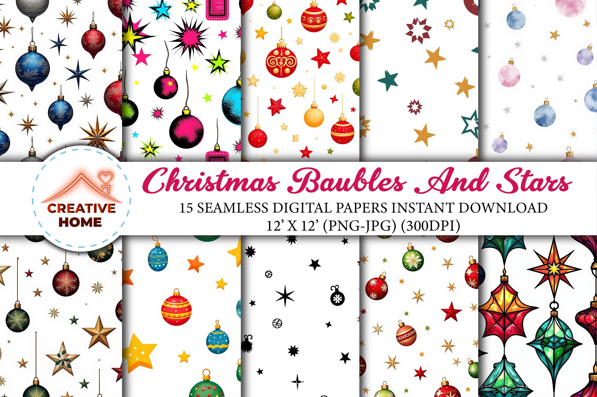 Christmas Baubles & Stars Clipart Bundle - CraftNest - Digital Crafting and Art