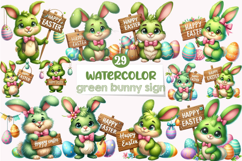 Easter Bunny Green Sign Clipart Bundle - CraftNest - Digital Crafting and Art