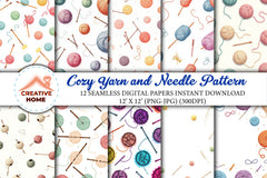 Cozy Yarn & Needle Pattern Clipart Bundle - CraftNest - Digital Crafting and Art