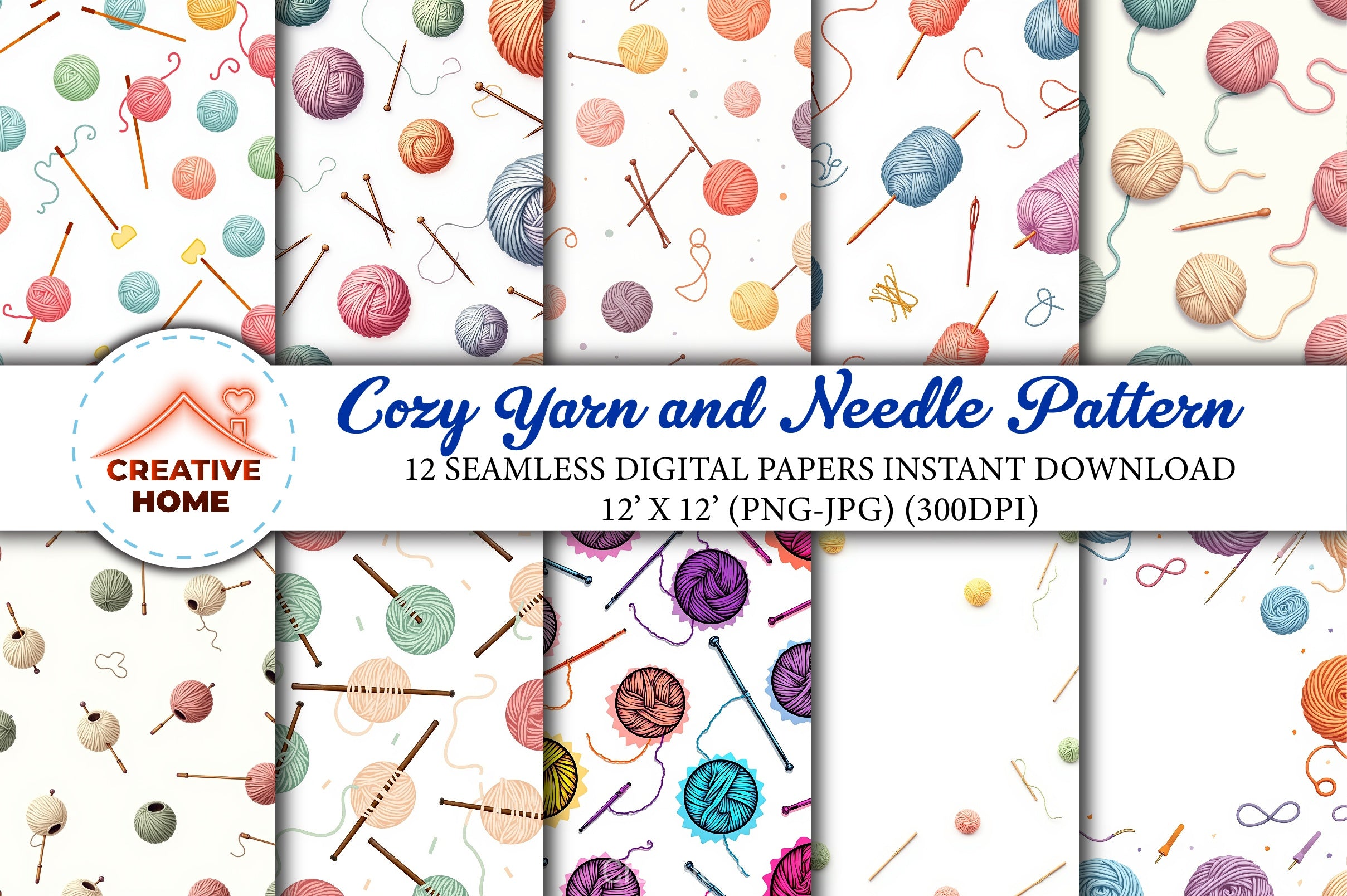 Cozy Yarn & Needle Pattern Clipart Bundle - CraftNest - Digital Crafting and Art