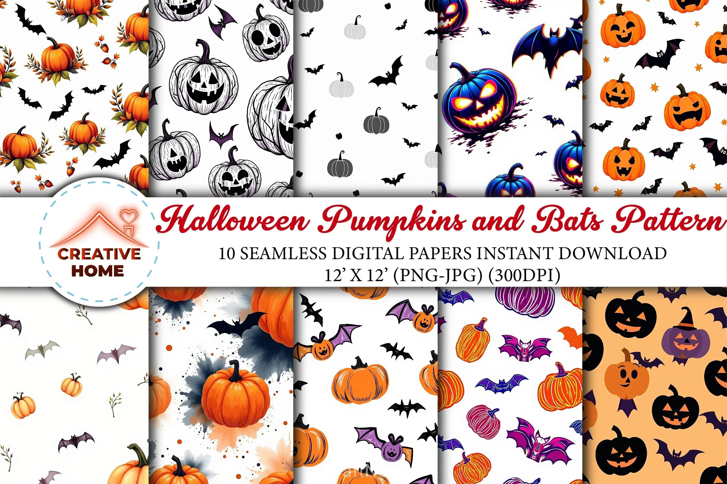 Halloween Pumpkins & Bats Clipart Bundle - CraftNest - Digital Crafting and Art
