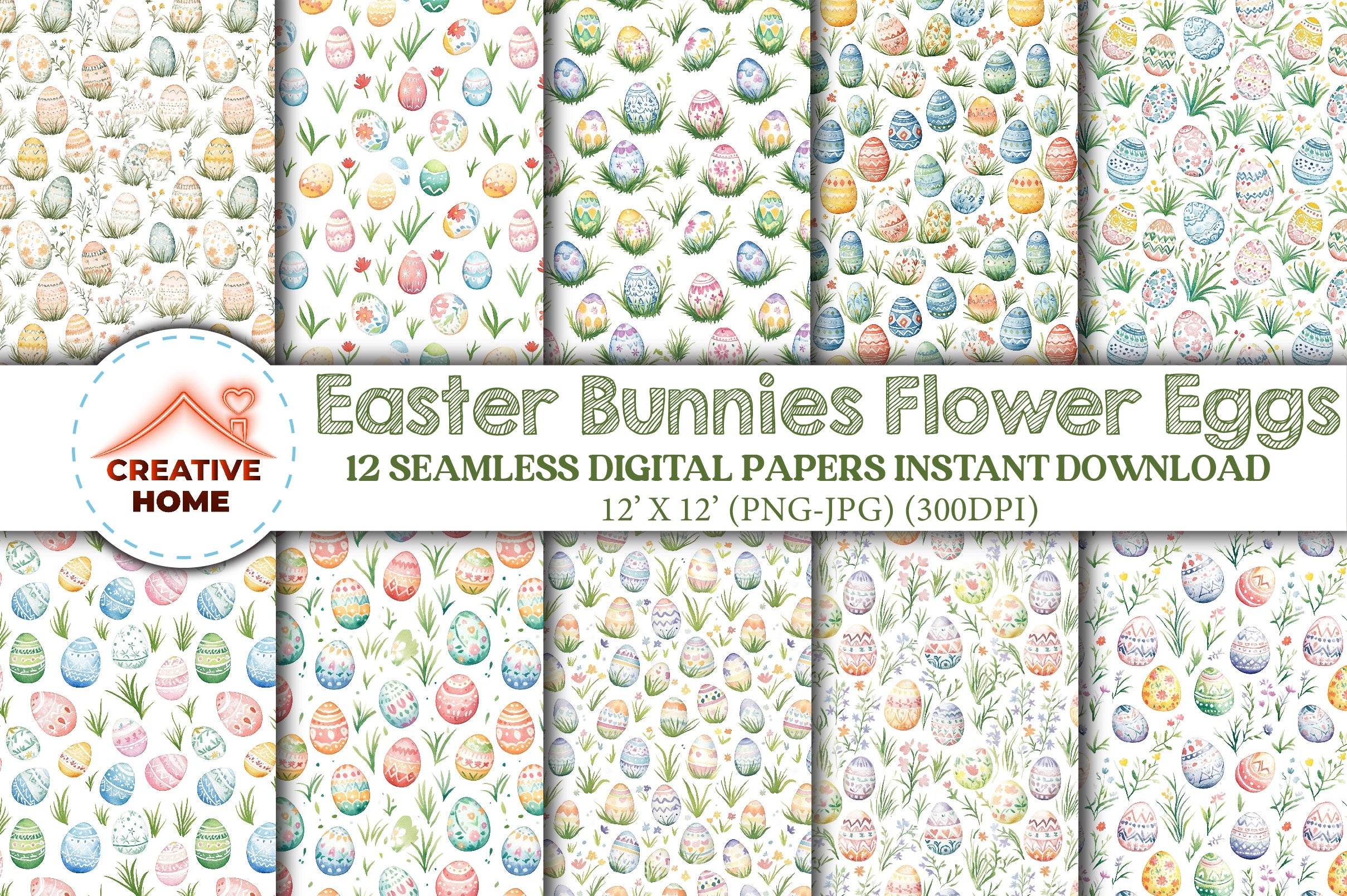 Easter Bunnies & Eggs Clipart Bundle 1 - CraftNest - Digital Crafting and Art