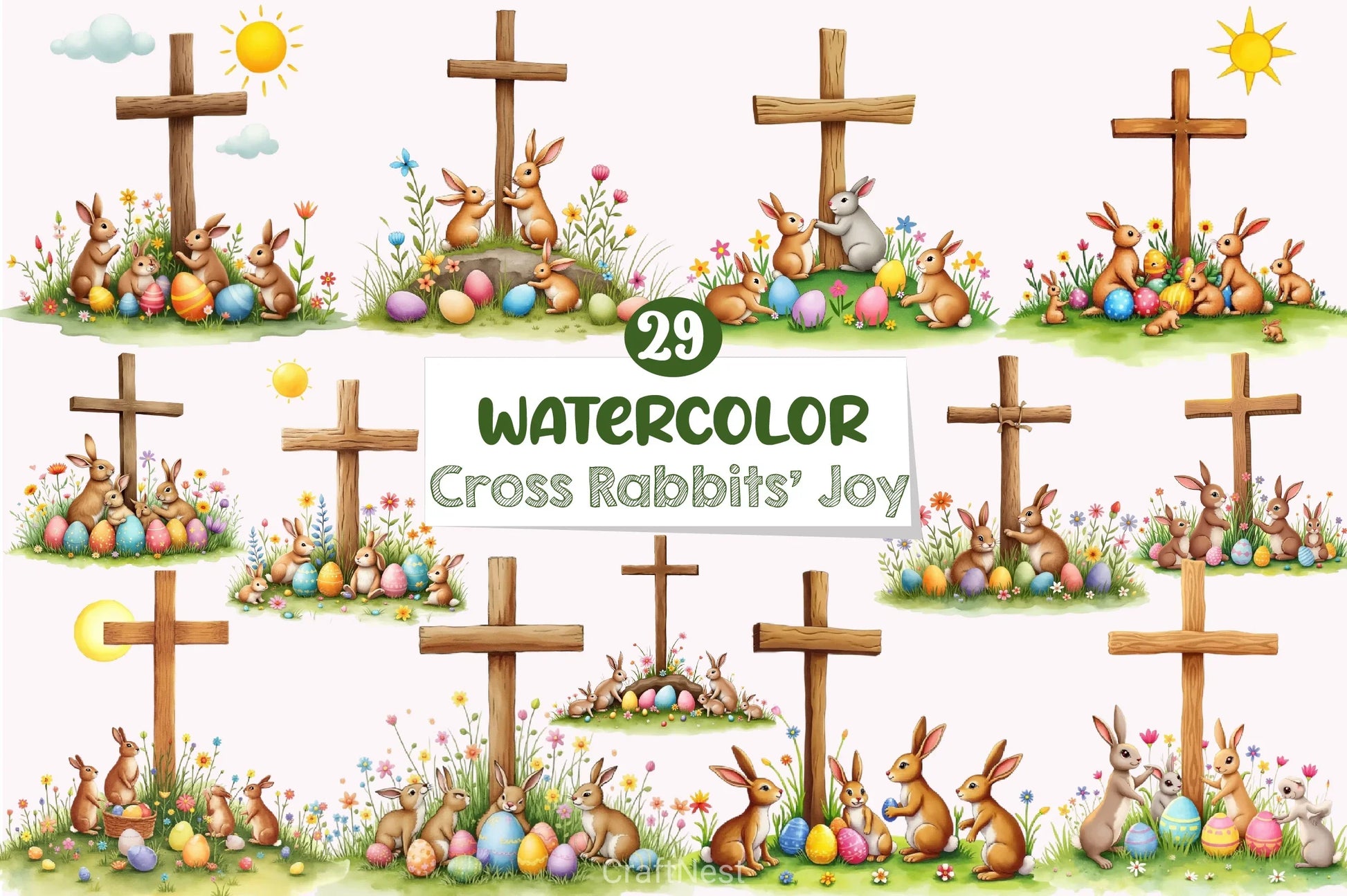 Easter Cross Rabbits Clipart Bundle - CraftNest - Digital Crafting and Art