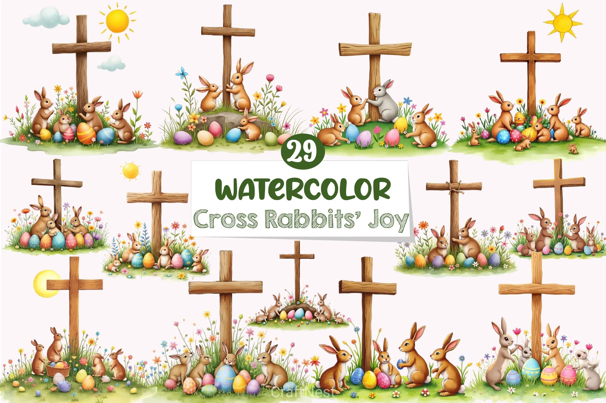 Easter Cross Rabbits Clipart Bundle - CraftNest - Digital Crafting and Art