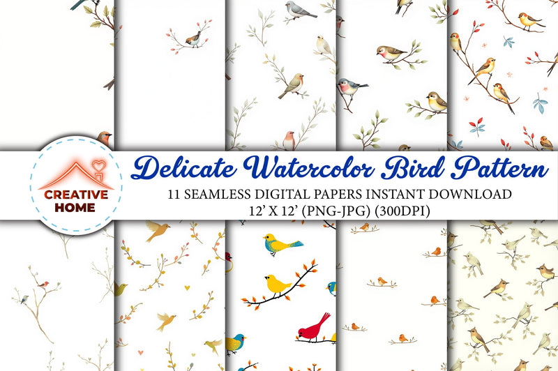 Delicate Bird Pattern Clipart Bundle - CraftNest - Digital Crafting and Art
