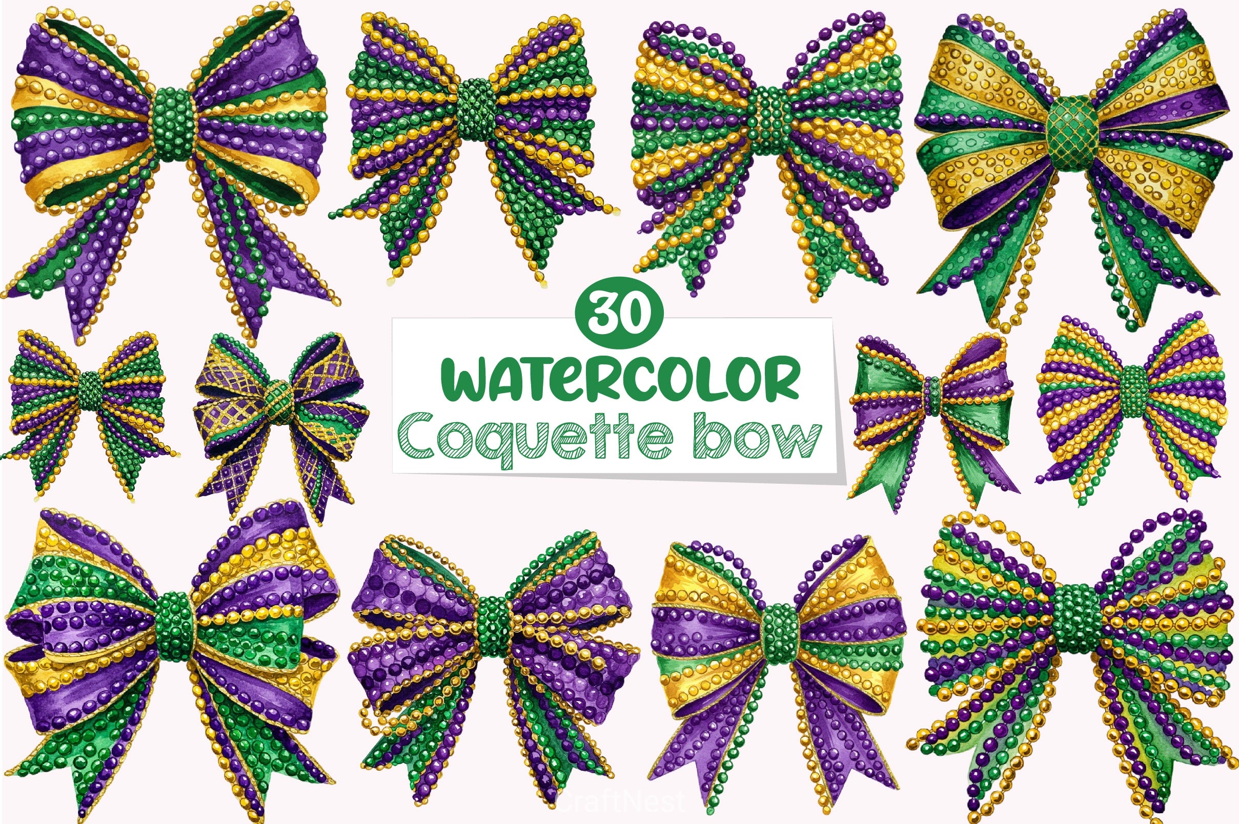 Mardi Gras Coquette Bow Clipart Bundle 6 - CraftNest - Digital Crafting and Art