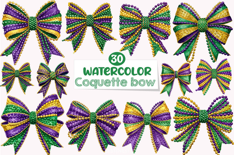 Mardi Gras Coquette Bow Clipart Bundle 6 - CraftNest - Digital Crafting and Art