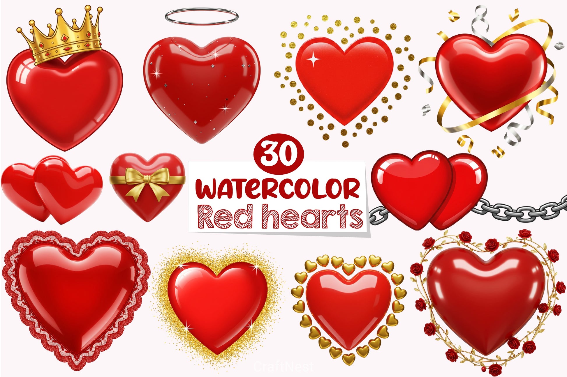 Red Hearts Clipart Bundle - CraftNest - Digital Crafting and Art