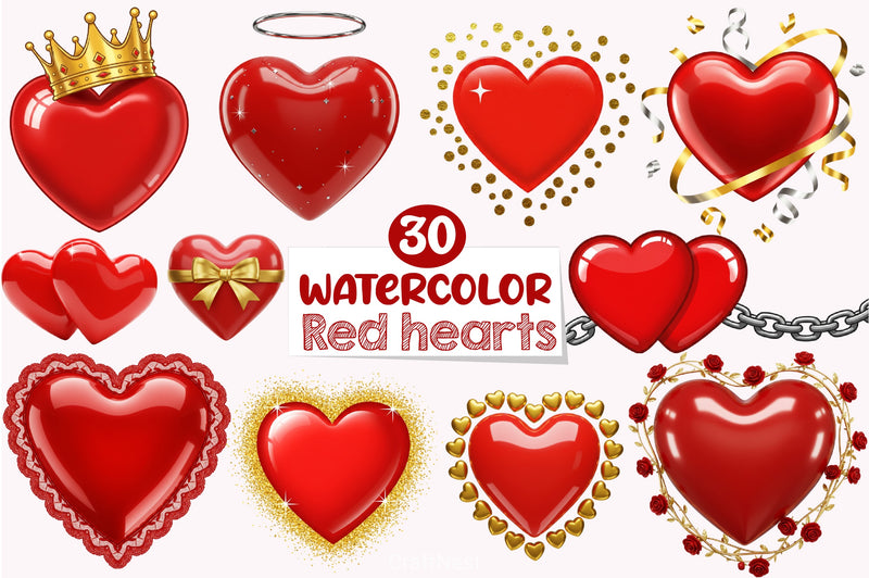 Red Hearts Clipart Bundle - CraftNest - Digital Crafting and Art