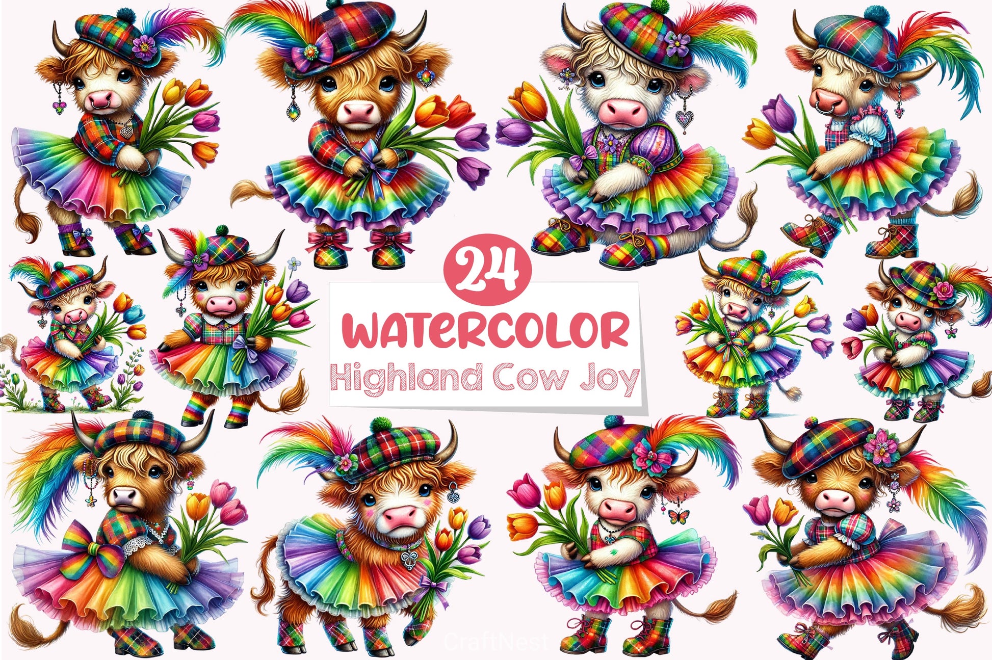 Mardi Gras Highland Cow Clipart Bundle 4 - CraftNest - Digital Crafting and Art