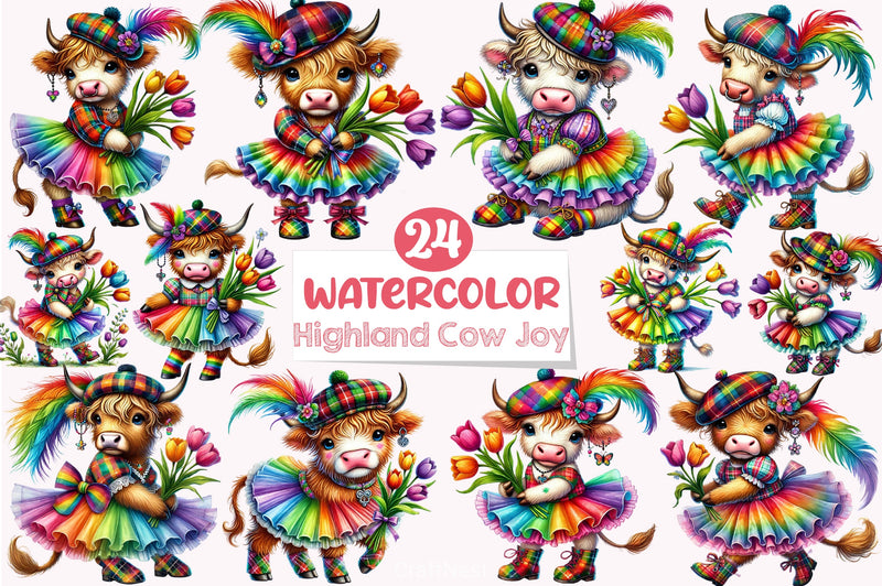 Mardi Gras Highland Cow Clipart Bundle 4 - CraftNest - Digital Crafting and Art