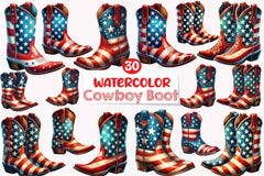 4th of July Cowboy Boot Clipart Bundle - CraftNest - Digital Crafting and Art