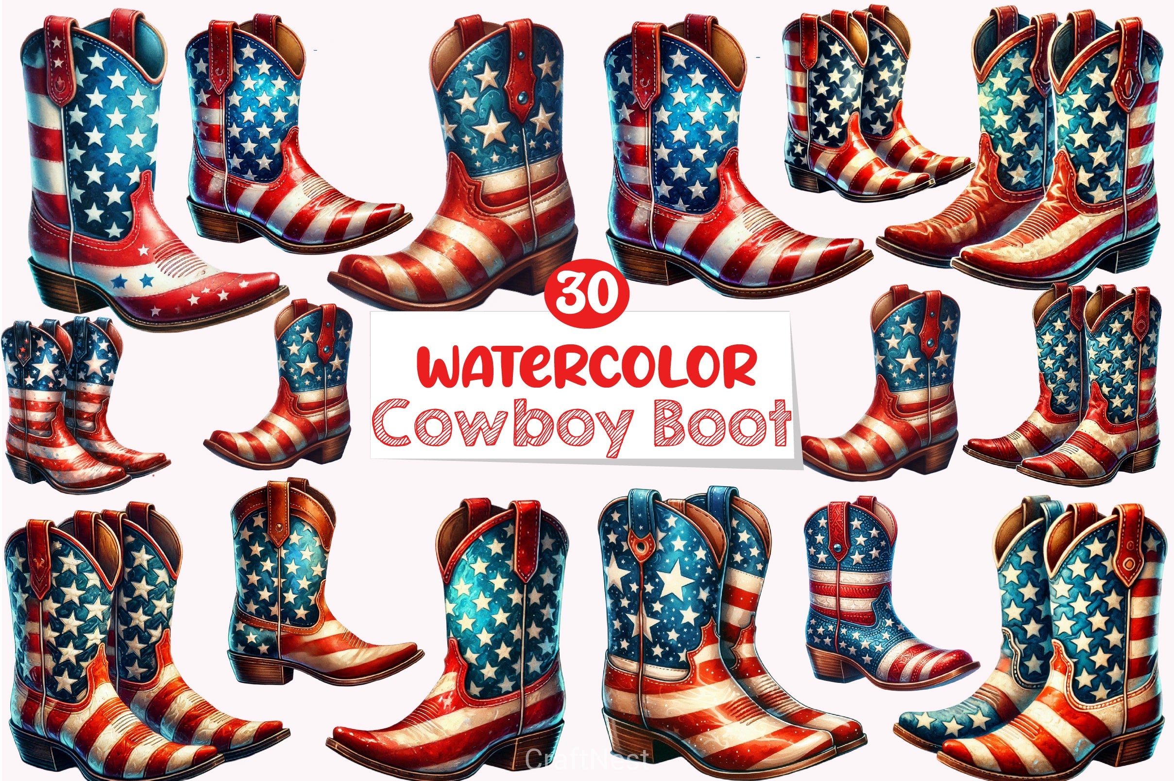 4th of July Cowboy Boot Clipart Bundle - CraftNest - Digital Crafting and Art