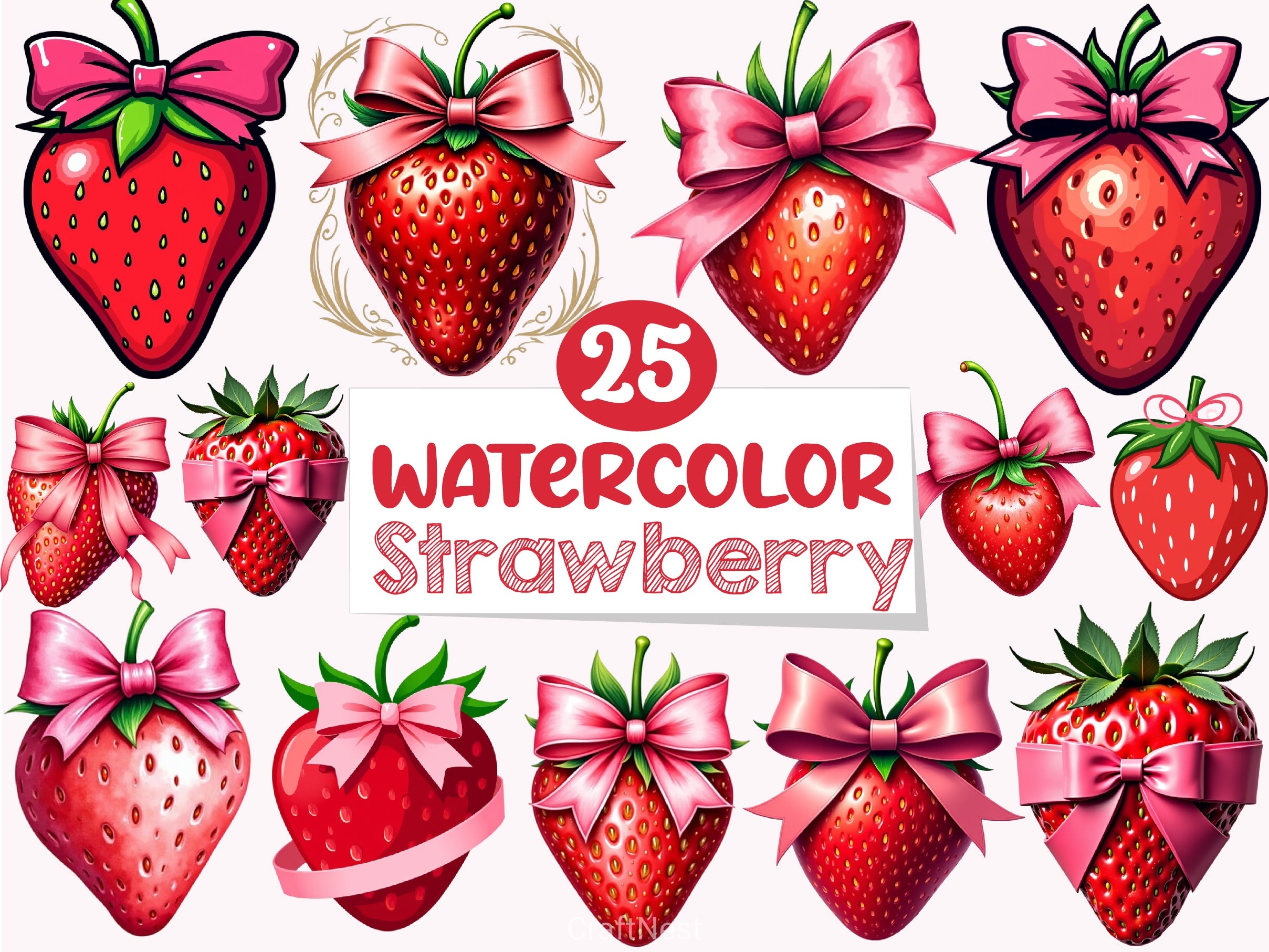 Valentine Strawberry Clipart Bundle - CraftNest - Digital Crafting and Art