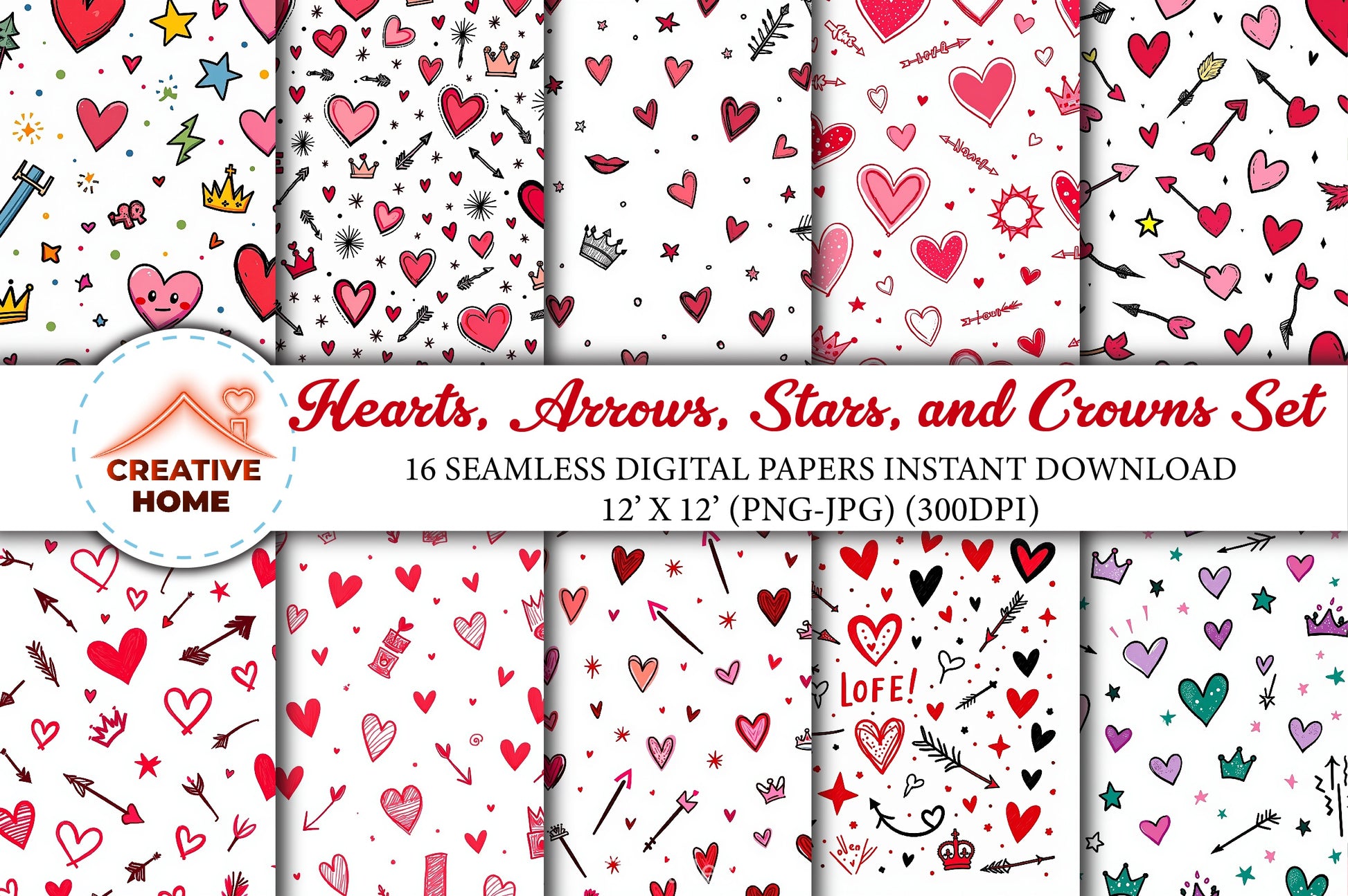 Hearts, Arrows, Stars & Crowns Clipart Bundle - CraftNest - Digital Crafting and Art