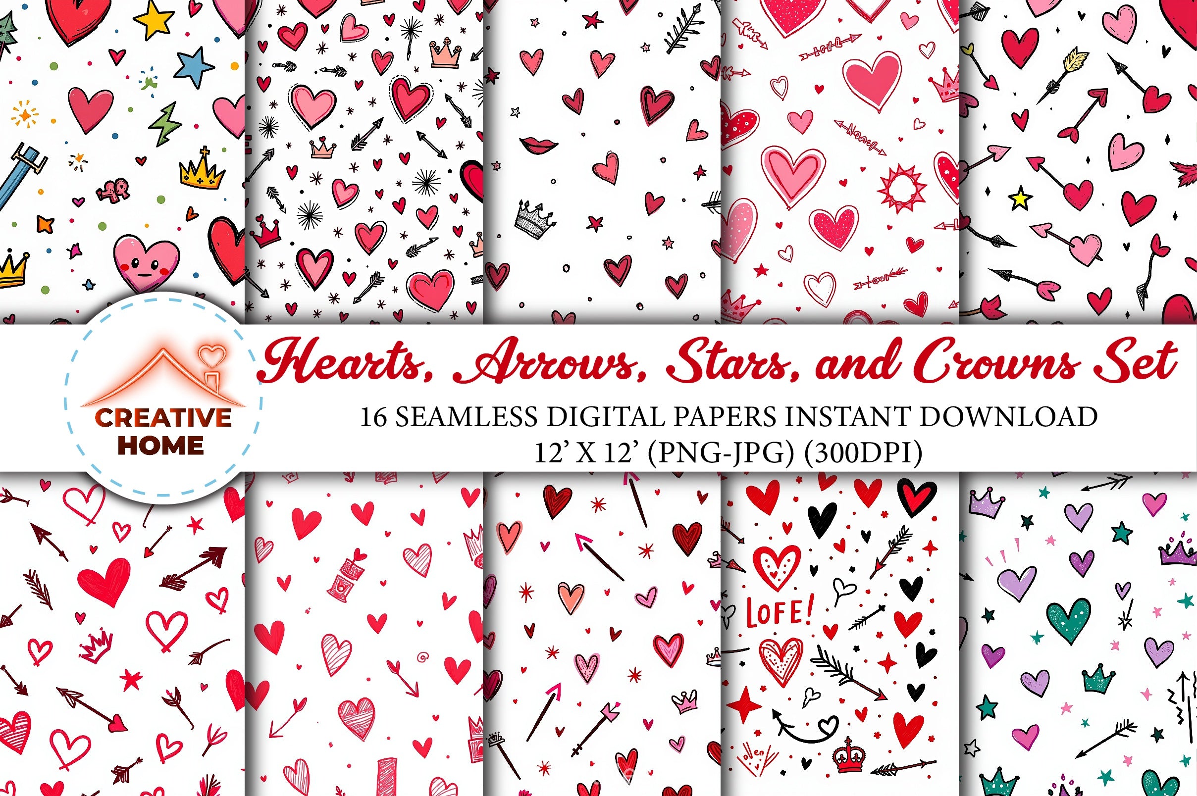 Hearts, Arrows, Stars & Crowns Clipart Bundle - CraftNest - Digital Crafting and Art
