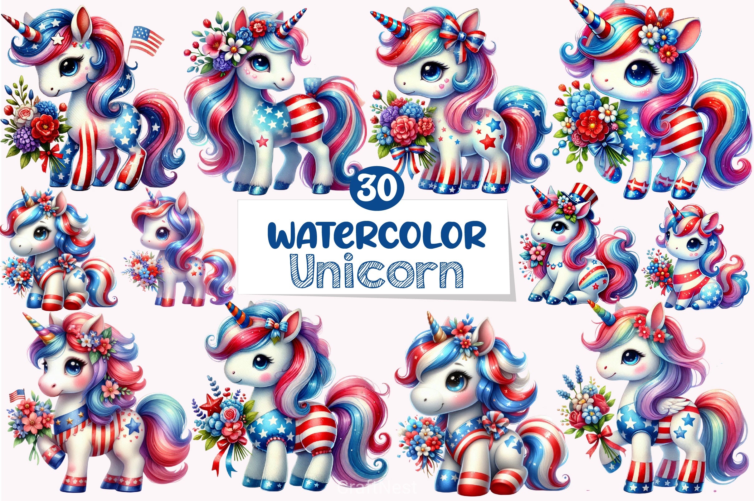 4th of July Unicorn Clipart Bundle 7 - CraftNest - Digital Crafting and Art