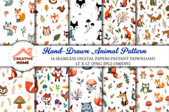 Hand Drawn Animal Pattern Clipart Bundle - CraftNest - Digital Crafting and Art