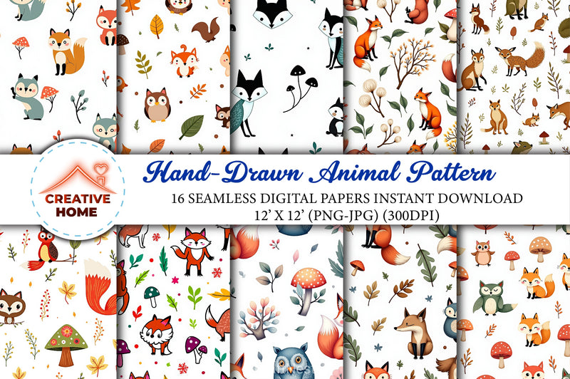 Hand Drawn Animal Pattern Clipart Bundle - CraftNest - Digital Crafting and Art
