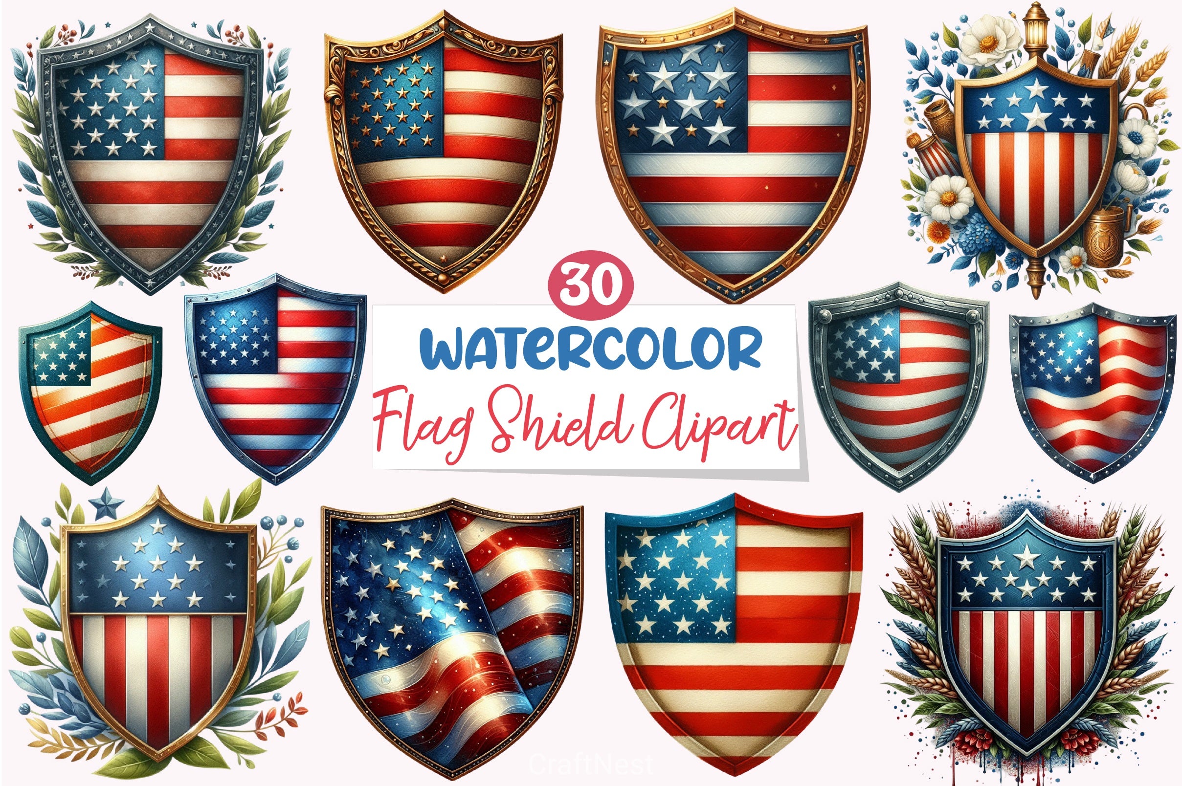 American Flag Shield Clipart Bundle - CraftNest - Digital Crafting and Art
