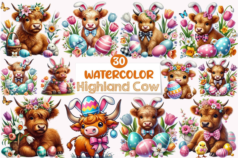 Easter Highland Cow Clipart Bundle 2 - CraftNest - Digital Crafting and Art