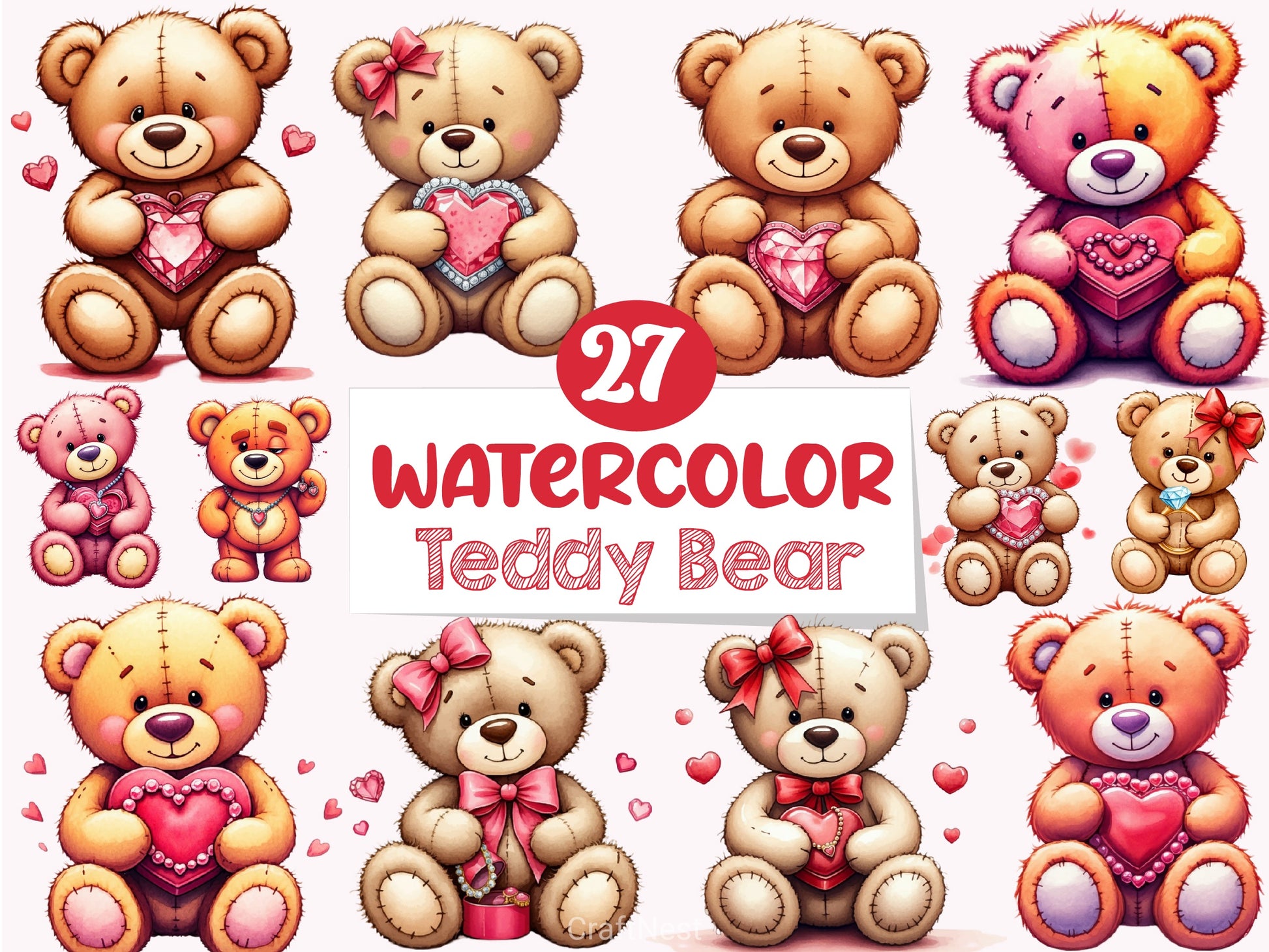 Valentine's Day Teddy Bear Clipart Bundle 3 - CraftNest - Digital Crafting and Art