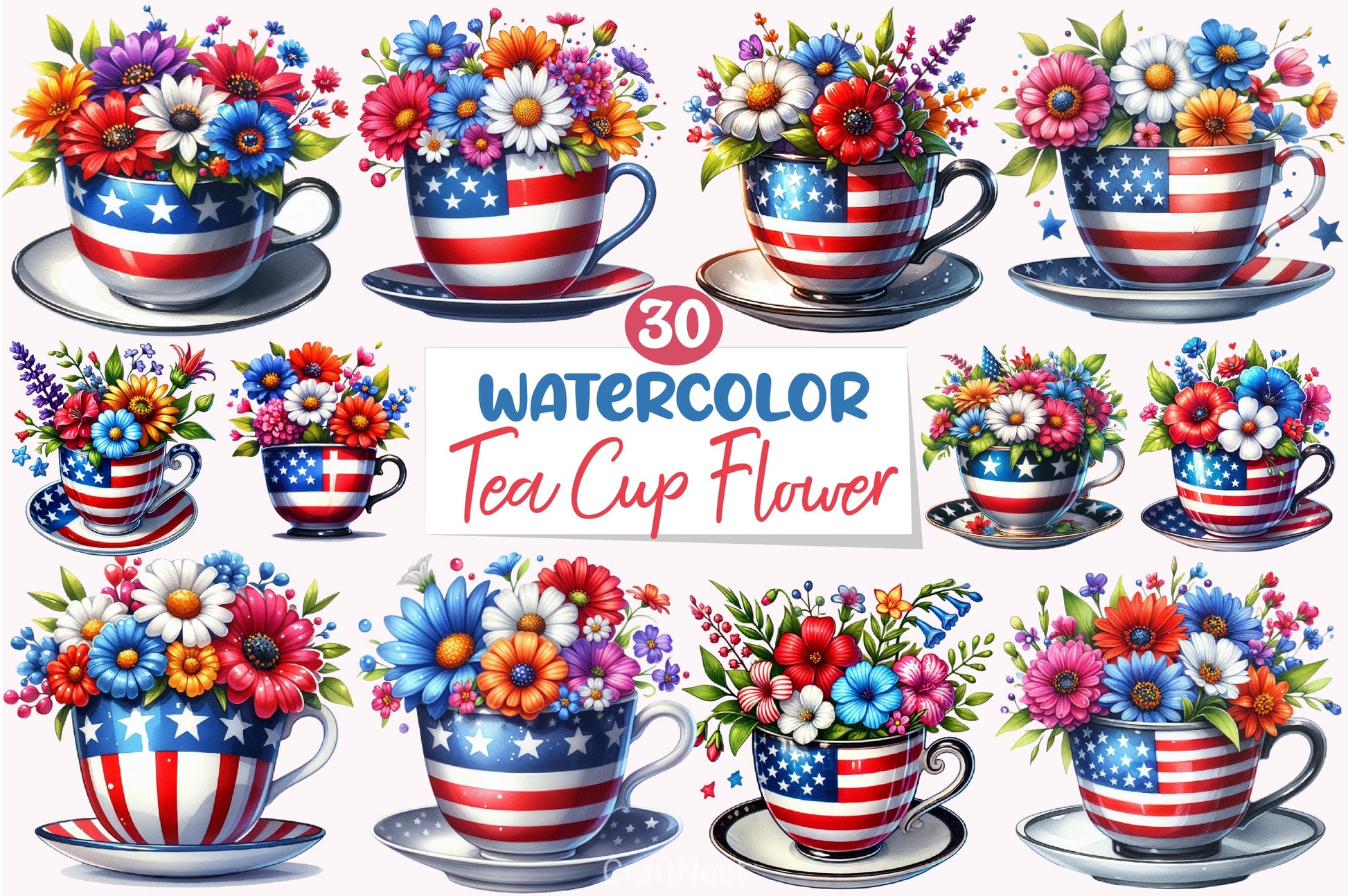 American Tea Cup Flowers Clipart Bundle - CraftNest - Digital Crafting and Art