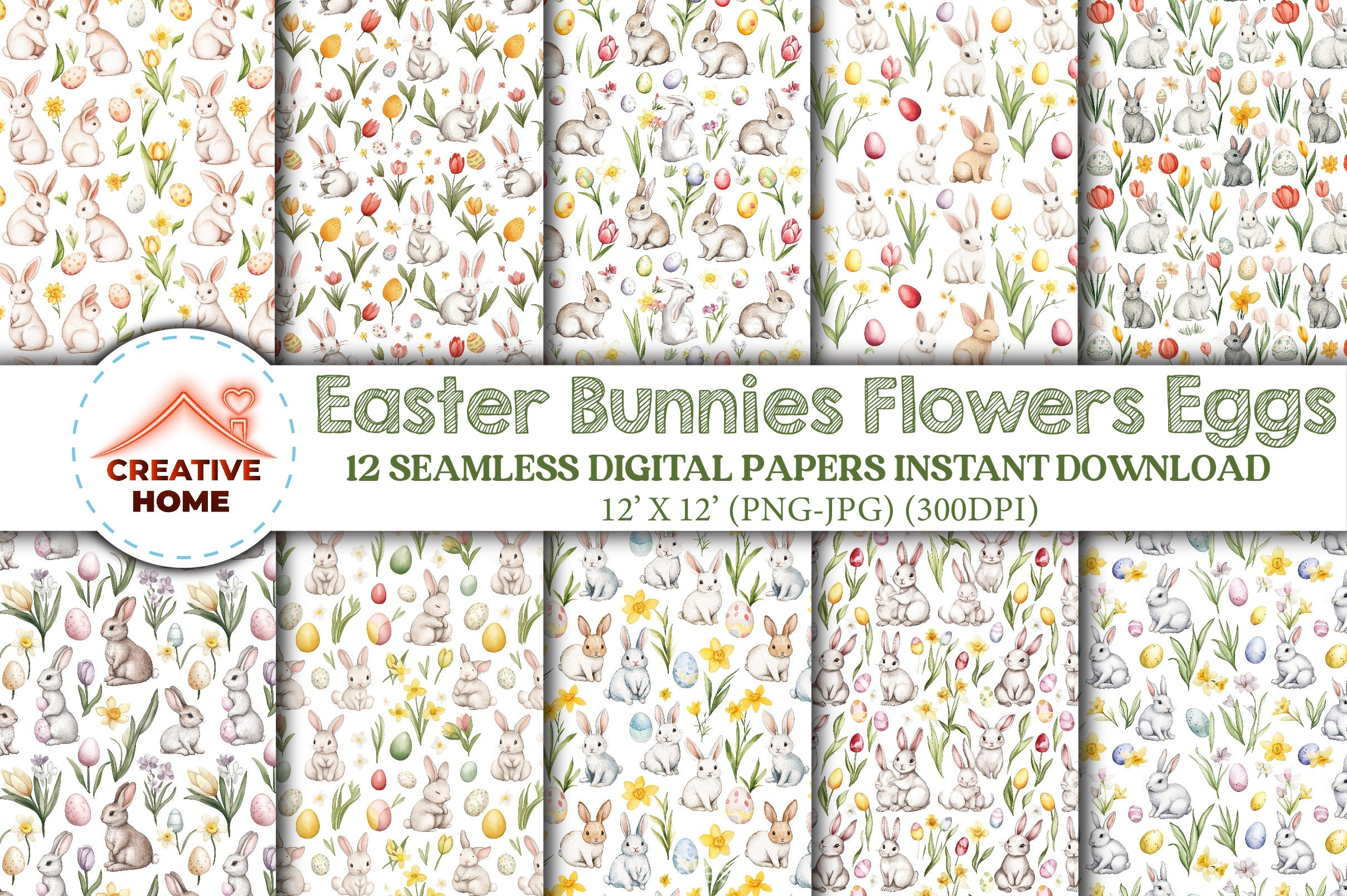 Easter Bunnies & Eggs Clipart Bundle - CraftNest - Digital Crafting and Art