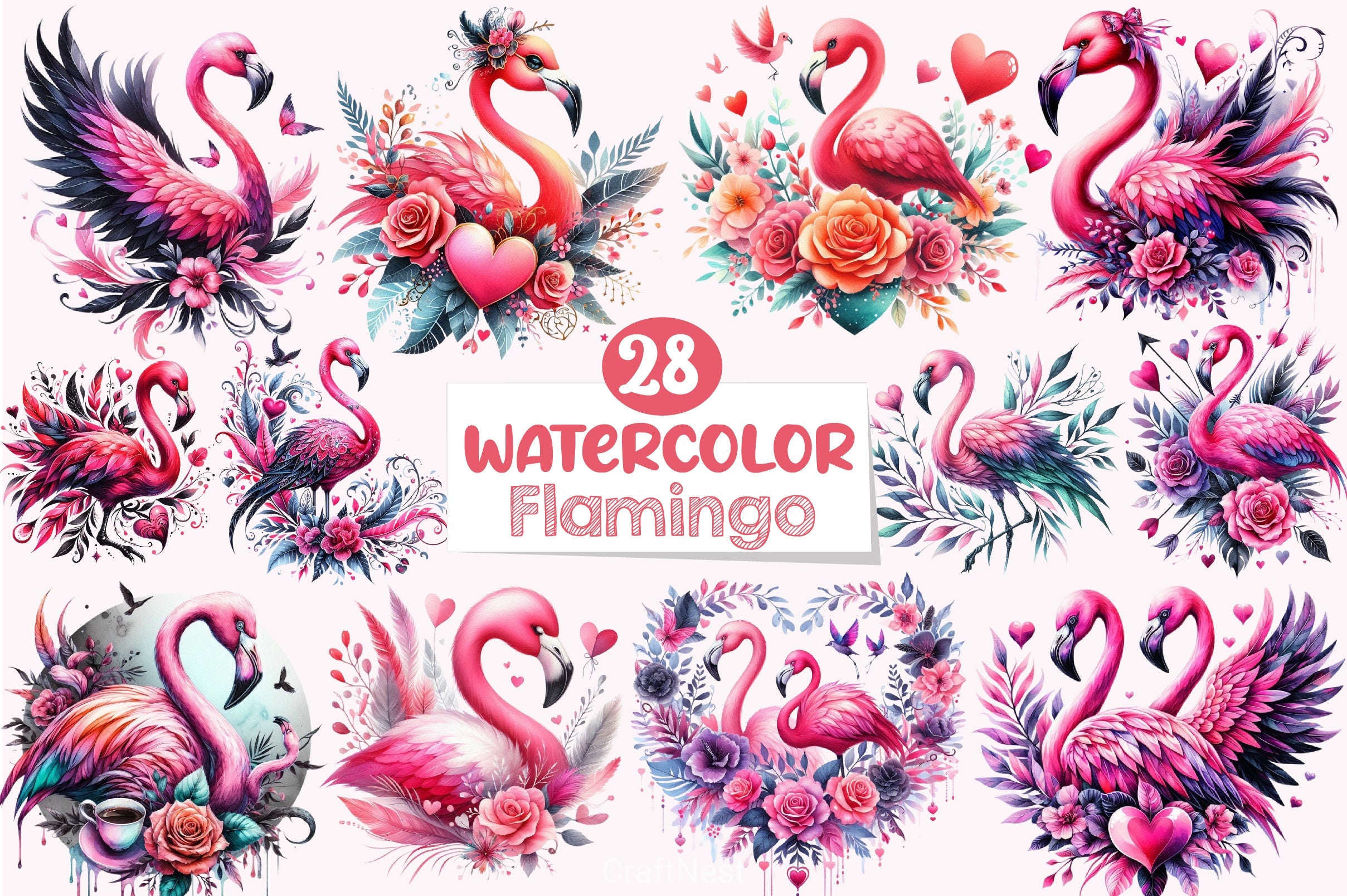 Valentine Flamingo Clipart Bundle - CraftNest - Digital Crafting and Art